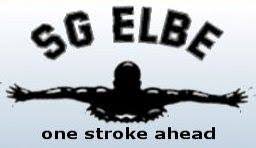 Logo der SG Elbe: Delphinschwimmer mit ausgebreiteten Armen